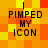 Pixelated text reads "I PIMPED MY ICON" over a of orange and yellow squares with red accents