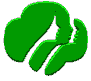 Green 3D-rendered icon showing a stylized face with hands near the head, viewed from multiple angles including front, side, and profile.