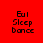 Red background with black pixelated text reading 'Eat Sleep Dance' in three lines, displayed twice side-by-side.