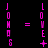 Animated sequence of pink text and symbols on black background showing 'JONAS' with variations including plus signs, stars, dots, and X marks in a