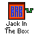 A 5x4 contact sheet of a Jack in the Box animated buddy icon showing sequential frames from an animation cycle with a gray background and repeated text labels below each frame.