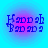 Four identical pixelated icons arranged in a , each displaying blue text on a gradient background transitioning from pink to light blue