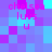 Pixelated of cyan and magenta squares with repeated pink text reading "chelsea luv u" in four identical sections