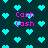 Pixelated cyan hearts and pink 'Cosh' text on dark teal background with no visible motion changes.