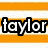 Pixelated text 'taylor' in white with black outline on orange and white striped background.