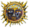 Pixelated sun-shaped icon with a human face, yellow-orange rays extending outward from the circular center.