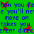Green background with blue pixelated text and red star shapes scattered throughout.