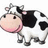 Pixelated cow with black-and-white patches, pink nose, and smiling expression stands beside black background with white text.