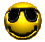 Yellow spherical icon with black sunglasses and a smiling mouth, displaying sequential rotation frames from front to side angles.
