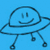 Pixelated blue icon of a smiling UFO with three landing legs on solid light blue background.