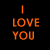 Black background with orange and white text elements displaying "I LOVE YOU" in various configurations