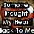 A static image of a red heart with white highlights on a brown textured background, overlaid with black text blocks reading "Sumone Brought My Heart Back To Me And 4ever Will It Stay For I Will Be His".