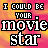 Animated icon with repeating text "I COULD BE YOUR movie star" on a pink-orange gradient background, featuring color variations in the word "movie" and small white heart symbols.
