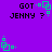 Purple background with black text 'GOT JENNY ?' and green pixelated square animations in four corners.