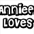 Black-and-white pixelated text reads "annie harry loves tyles..." with a small heart-and-number icon below, all on a white background.