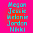 Pixelated cyan text listing names against a gradient background shifting from bright pink to orange.