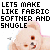 A 4x4 contact sheet of a 13-frame animated icon featuring a light brown teddy bear with red eyes and pink blush, accompanied by repeated text "LETS MAKE LIKE FABRIC SOFTNER AND SNUGGLE" and small heart symbols in various frames.