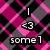 Pixelated buddy icon with split background: left side pink and gray plaid, right side brown and blue plaid; text reads "I <3 some1" on left and "But I Wont Tell U Who" on right.