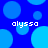Blue background with light blue circles and four instances of the text 'alyssa' in white pixelated font.