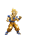 Pixelated character in golden armor with blue accents performing a sequence of martial arts poses and energy attacks against gray background.
