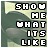 Pixelated static image with white blocky text on a greenish background showing 'SHOW ME WHAT IT'S LIKE' in five lines.