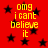 Red background with black stars and yellow text reading "omg i cant believe it" in two vertical