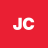 Red square background with white pixelated letters 'JC' centered in the middle.