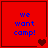 Red square icon with blue text 'we want camp!' and pixelated heart symbols changing
