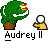 Animated contact sheet showing 10 sequential frames of a pixel-art plant character interacting with a yellow stick figure, each frame labeled "Audrey II" below.