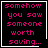 Four identical black square with pink pixelated text reading 'somehow you saw someone worth saving...' and white borders, each has a different small symbol in the bottom-right corner