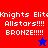 Pixelated graphic with red, purple, and blue quadrants displaying "Knights Elite Allstars!!!! BRONZE!!!!!" text and star symbols.