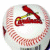 Baseball with red St. Louis Cardinals logo, a photo of a person in red cap and white shirt, and repeated text 'Albert Albert Pujols is stuff! is hott' across multiple