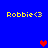 Blue background displays four yellow "Robbie<3" text blocks with two red and one purple heart icons in a