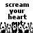 Black-and-white pixelated text "scream your heart" above a of repeating hand gestures with raised fingers