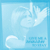Pixelated blue-toned image of a person with light hair raising one hand, accompanied by text reading "GIVE ME A REASON TO STAY" in the lower right.
