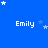 Blue background with white text "Emily" repeated in a pattern, surrounded by white and light blue stars