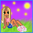 A 4x3 contact sheet of a pixel art animated icon showing a blonde cartoon woman in a bikini on grass under stars, with changing text and animation effects across frames.
