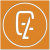 Orange square icon with gray circular border containing stylized white 'P' and 'L' letters, pixelated rendering.