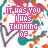Static image of repeated text "IT HAS YOU I HAS THINKING OF" in pink block letters over a white background with orange and teal splatter patterns.