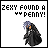 Pixel art character with blue hair and black robe holding a coin, text 'ZEXY FOUND A 44 PENNY!' above.