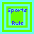 Four green square icons with light blue borders display 'Sports Rule' text; the central white squares change from solid to hollow across frames.