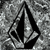 Black and white diamond-shaped icon with layered geometric patterns on a textured background, displayed in three positions.
