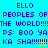 Pixelated text in blue on cyan, green, and yellow backgrounds with animated star-like symbols replacing exclamation marks.