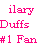 Animated sequence of pink text on white background displaying variations of 'Hilary Duffs #1 Fan' with partial lettering and spacing changes.