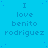 A static blue background with repeated text "I love benito rodriguez" in dark blue, scattered small dots, and a solid gray rectangle on the right edge.