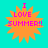 Four identical orange sunburst icons with pink text "I LOVE SUMMER!!" on a cyan background, arranged in a