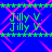 Blue background with pink diamond lattice pattern and green text repeating "Jilly V." in pixelated font.