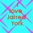 A static image with cyan background and pink diamond lattice pattern, displaying orange text "I love Jarred York" in four identical quadrants.