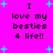 Bright pink background with cyan plus signs scattered ; black pixelated text reads "I love my besties 4 life!!" in four identical blocks arranged in a