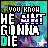 A contact sheet of three animated frames showing a pixelated text-based design with the phrase "YOU KNOW HE AIN'T GONNA DIE" over a colorful abstract background, where the word "AIN'T" changes across frames.